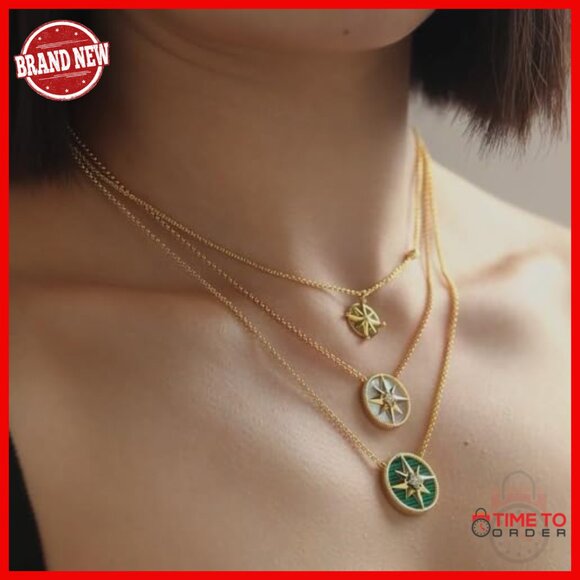Malachite Pendant Necklace: 18K Gold Plated Sterling Silver  18K Gold Plated Adjustable Necklace with Synthetic Malachite Pendant